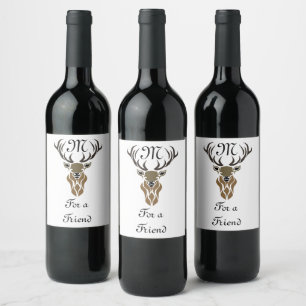 Tribal Red Stag Monogram Wijn Etiket