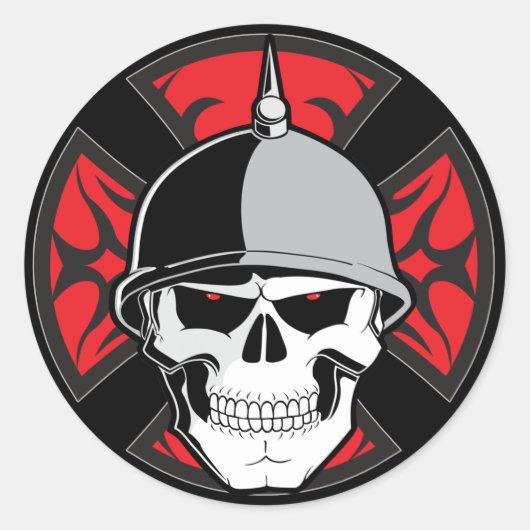 Tribal Ronde Kruisschedel Ronde Sticker (Voorkant)