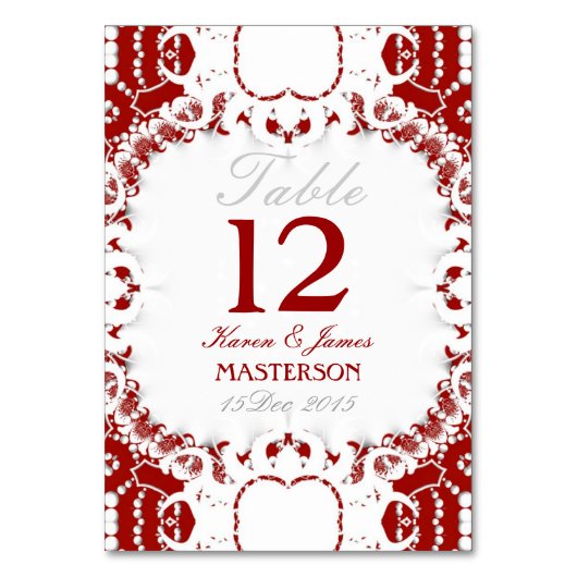 Tribal Rood Wit Kant Bruiloft Tafel Nummer Kaart (Voorkant)