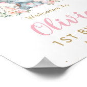 Tribal roze Floral Elephant 1e verjaardag Welkom Poster (Hoek)