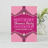 Tribal Roze graf Birthday Dinner Party Invitations Kaart (Staand voorkant)