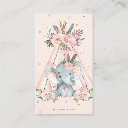 Tribal roze olifant Baby luier en Informatiekaartje (Achterkant)