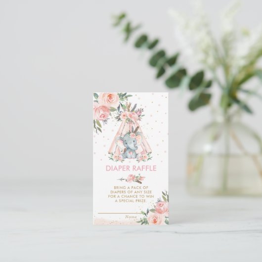 Tribal roze olifant Baby luier en Informatiekaartje (Staand voorkant)