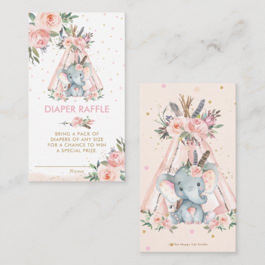 Tribal roze olifant Baby luier en Informatiekaartje (Voorkant / Achterkant)