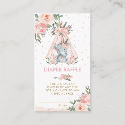 Tribal roze olifant Baby luier en Informatiekaartje (Voorkant)