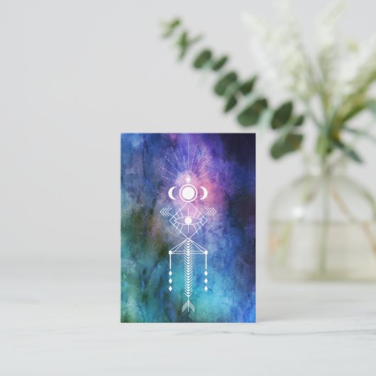 *~* Tribal Sacred Geometry Waterverf Aztec Shaman Visitekaartje (Staand voorkant)