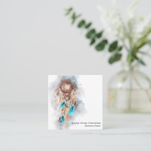 *~* Tribal Sacred Shamen Shamanic Dream Catcher Vierkante Visitekaartje (Staand voorkant)