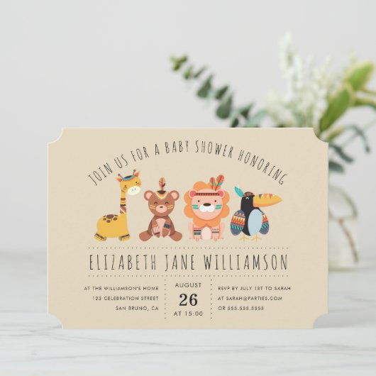 Tribal Safari Dieren | Boy Baby shower Party Kaart (Staand voorkant)