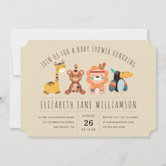 Tribal Safari Dieren | Boy Baby shower Party Kaart (Voorkant)