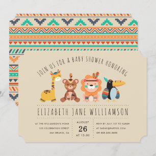 Tribal Safari Dieren   Boy Baby shower Party Kaart