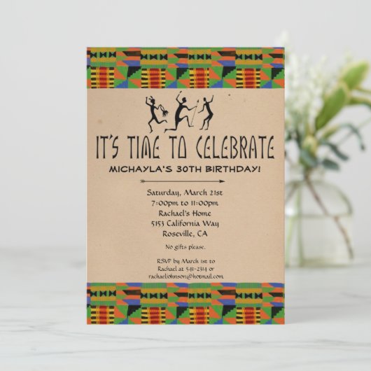 Tribal Safari Party Invitation - Kente Cloth Kaart (Staand voorkant)
