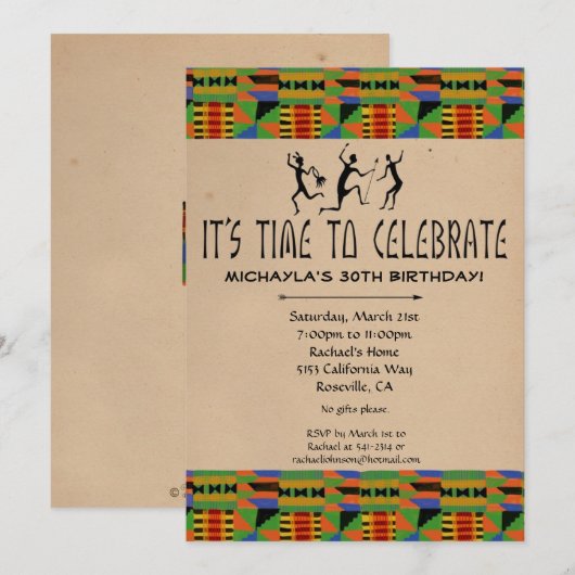 Tribal Safari Party Invitation - Kente Cloth Kaart (Voorkant / Achterkant)