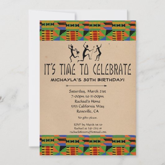 Tribal Safari Party Invite- Kente Cloth CUSTOM Kaart (Voorkant)