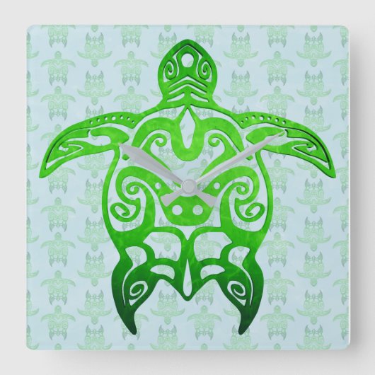 Tribal Sea Turtle Honu Vierkante Klok (Voorkant)