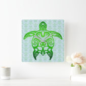 Tribal Sea Turtle Honu Vierkante Klok (Huis)