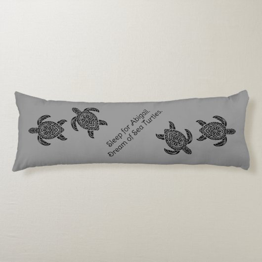 Tribal Sea Turtles and Text in Black on gray Lichaamskussen (Voorkant)