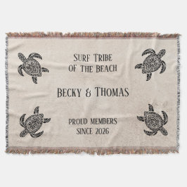 Tribal Sea Turtles on Beach, Text and Couple Deken