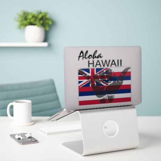 TRIBAL SHAKA (HANG LOS) ALOHA HAWAII HIFLAG BG STICKER (Laptop op bureau)
