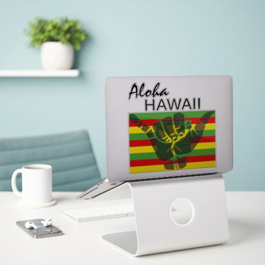 TRIBAL SHAKA (HANG LOS) ALOHA HAWAII KANAKA BG STICKER (Laptop op bureau)