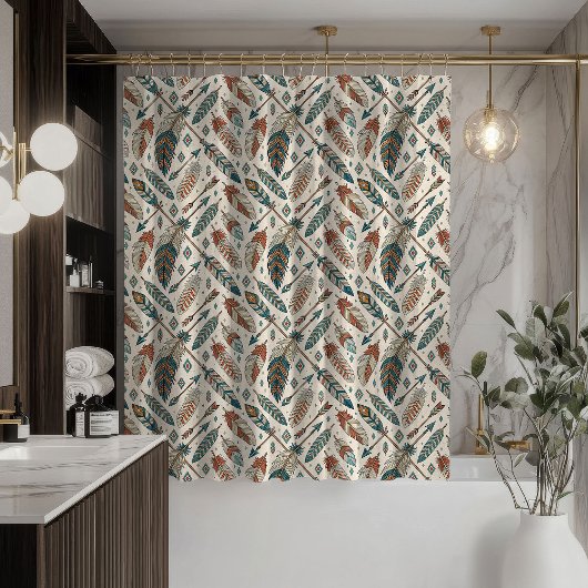 Tribal Shower Curtain Native Arrows and Feathers Douchegordijn