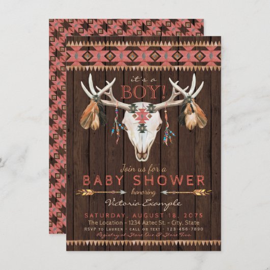 Tribal Skull Baby Shower Uitnodigingen (Voorkant / Achterkant)