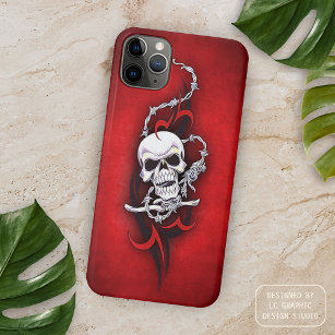 Tribal Skull Barbed Wire Rood Tattoo iPhone 11 Pro Max Hoesje
