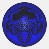 TRIBAL SKULL BLUE RONDE STICKER (Voorkant)