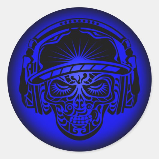 TRIBAL SKULL BLUE RONDE STICKER (Voorkant)