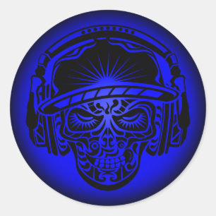TRIBAL SKULL BLUE RONDE STICKER