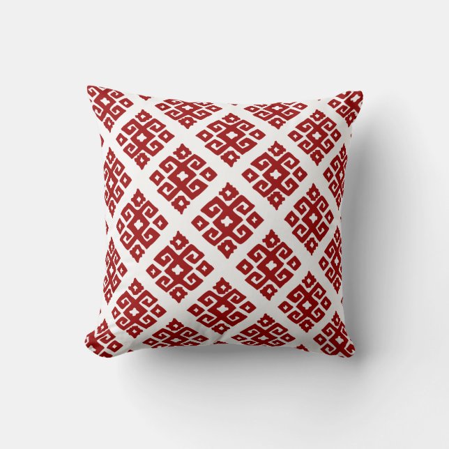 Tribal sleutel patroon rood wit hout kussen (Voorkant)