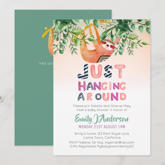 Tribal SLOTH Hanging rond Mint Green Baby Kaart (Voorkant / Achterkant)