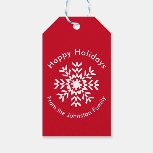 Tribal Sneeuwvlok Geometrische Kerstmis Rood Cadeaulabel (Voorkant)