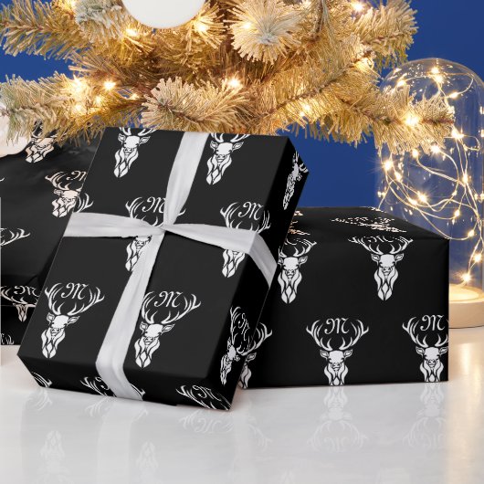 Tribal Snow Stag White Silhouette Cadeaupapier (Feestdagen)