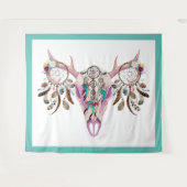 Tribal stier schedel & kleurrijke veren droomvange wandkleed (Voorkant (horizontaal))