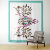 Tribal stier schedel & kleurrijke veren droomvange wandkleed (In situ)