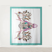 Tribal stier schedel & kleurrijke veren droomvange wandkleed (Voorkant)