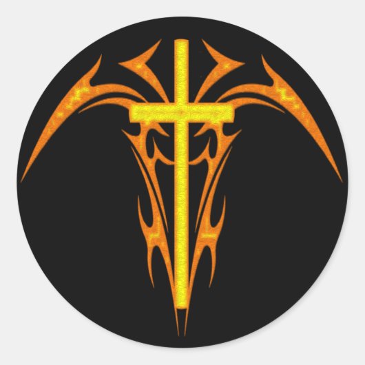 TRIBAL STIJL KRUIS EN ENGEL RONDE STICKER (Voorkant)