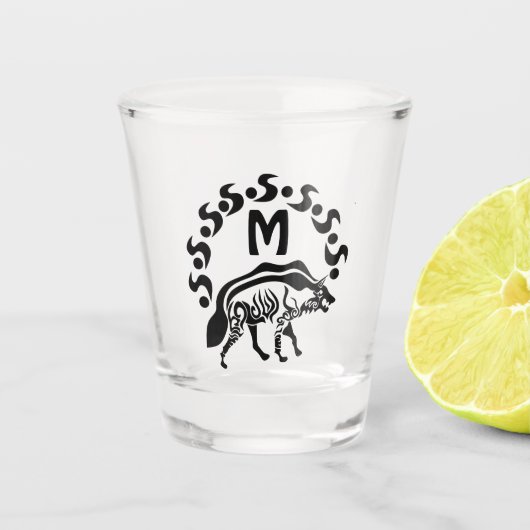Tribal Striped Hyena Monogram Shot Glas (Voorkant)