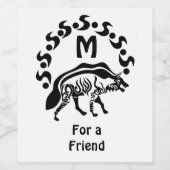 Tribal Striped Hyena Monogram Wijn Etiket (Enkel label)