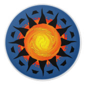 Tribal Sun in Blue Keramische Knop (Voorkant)