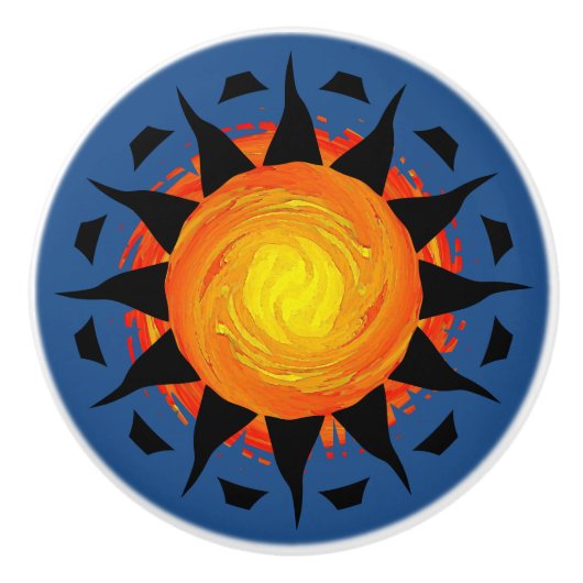 Tribal Sun in Blue Keramische Knop (Voorkant)