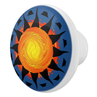 Tribal Sun in Blue Keramische Knop