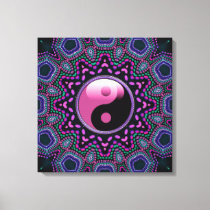 Tribal Sun Pink Yin Yang Wrapped Canvas Afdruk