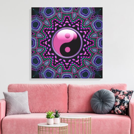 Tribal Sun Pink Yin Yang Wrapped Canvas Afdruk (Insitu (Woonkamer))