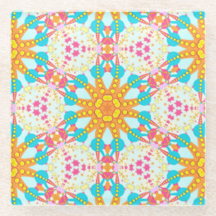 Tribal Sunshine Aqua Pink Gold Geometric Patroon Glazen Onderzetter