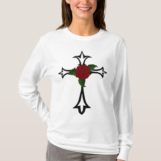 Tribal Tattoo Cross met een Red Rose Hoody (Voorkant)