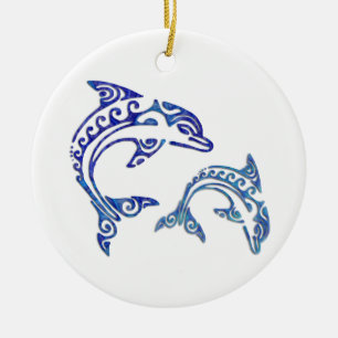 Tribal Tattoo Porpoise Duo Keramisch Ornament