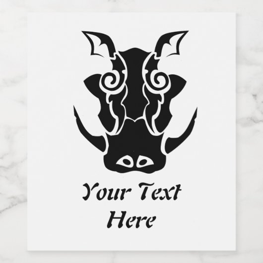 Tribal Tattoo Style Boar Head Wijn Etiket (Enkel label)