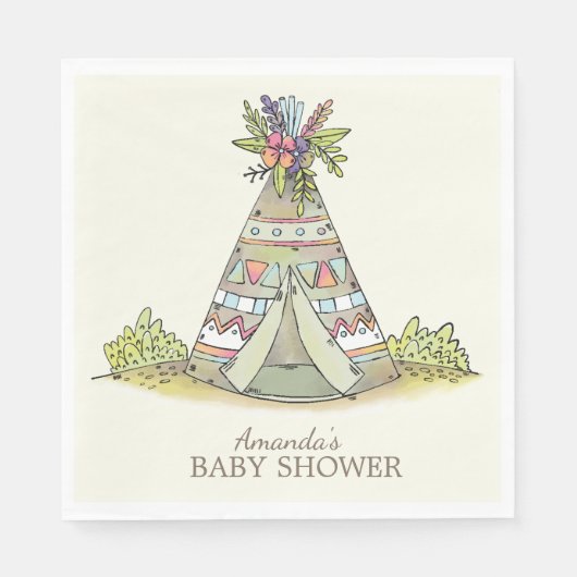 Tribal Teepee Adventure Baby shower Papieren serve Servet (Voorkant)