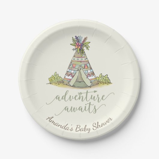Tribal Teepee Baby shower 7-inch Bord (Voorkant)